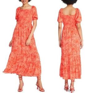 Betsey Johnson Palms of Paradise Smocked Tiered Dress Sz M Boho Floral Feminine